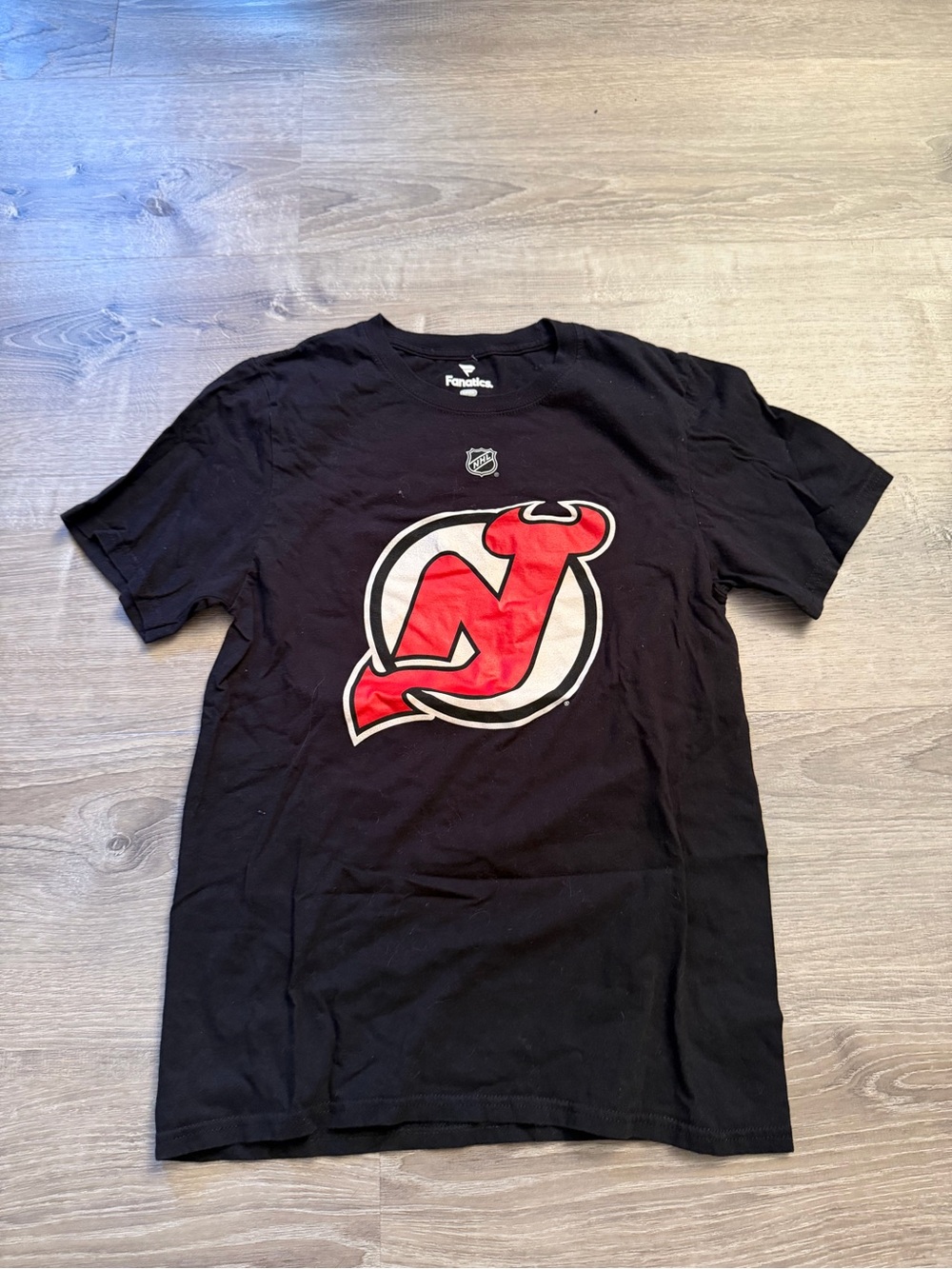 NHL Black Tee with Red and White Devils Logo